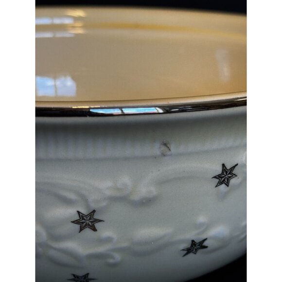 Vintage Homer Laughlin Oven Serve Casserole With Lid Platinum Stars Embossed Pat - Picture 6 of 14